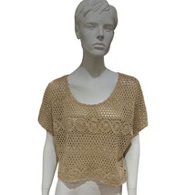 Metallic Gold Crop Crocheted Short Sleeved Top - £18.13 GBP