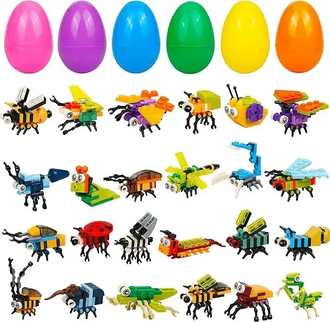 24pcs  Easter egg building block set DIY Engineering vehicle car Insects Marine - £15.78 GBP+