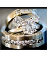 14k Gold Finish Simulated Diamond Disney Mickey Mouse Trio His &amp; Her&#39;s R... - $149.39