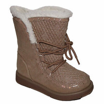 Lands End Girl&#39;s Size US 9, Fleece Lined Cozy Boots, Dark Fawn Shimmer - £27.97 GBP