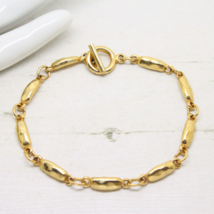 Stylish Vintage 1980s Gold Plated Nugget Curb Link T-Bar BRACELET Jewellery - £14.34 GBP