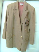 Rafaella Blazer Jacket Coat Crest 100% Linen Lined Khaki Women&#39;s Oversize 8 VTG - £26.57 GBP
