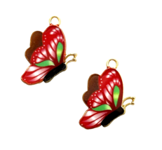 10 Gold Red Green Butterfly Butterflies 24x15mm Bead Drop Charms Pendants - £3.94 GBP