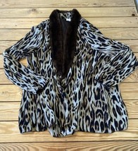Chico’s Women’s Animal print Faux fur Neck cardigan size 3 Brown Ce - £17.85 GBP