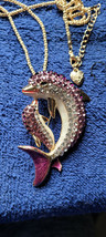 New Betsey Johnson Necklace Dolphin Baby Dolphin Pinkish Rhinestone Collectible - $14.99