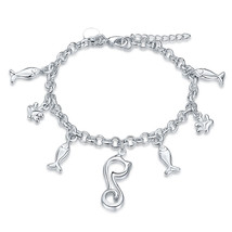 925 Sterling Silver Charm Round Bangle Women&#39;s Men Fashion Heart Bracelet DLH528 - £8.64 GBP