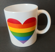 Pride Rainbow Heart Ceramic Mug LGBTQ 4&quot; High White Double Sided Hearts - £7.58 GBP