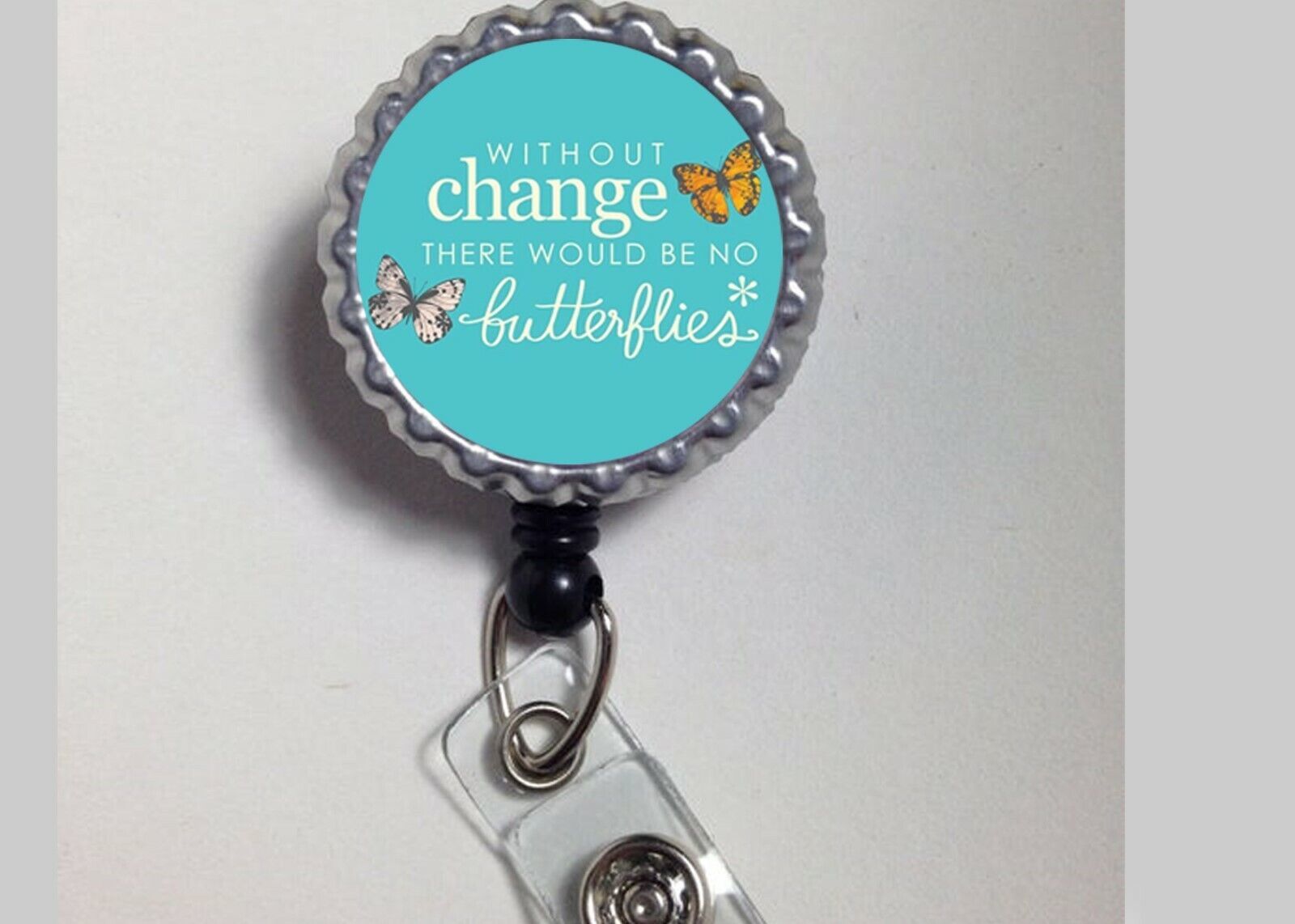 without change Butterflies quote work Retractable Reel ID Badge Holder c... - $4.74