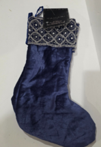 2pc Elegant Tahari Christmas Holiday Beaded Blue Stockings Stocking 22&quot; NEW - $1,080.76 MXN