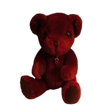 Vintage Burgundy Red Teddy Bear with Necklace Plush Stuffed Animal 12.5&quot; - $14.92