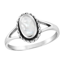 Classic Elegance Oval White Mother of Pearl Inlay Sterling Silver Band Ring-9 - £12.58 GBP