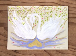 Two Loving White Swans in Acrylics Greeting Card - £11.62 GBP