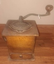 Antique Coffee Grinder Wooden Dovetail Iron Hand Crank  - £58.57 GBP