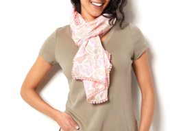 Isaac Mizrahi  Printed Rayon Scarf with Lollipop Trim PINK ONE SIZE - £12.09 GBP