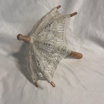 Vintage 90’s Doll Parasol Umbrella 9” Wood and Cotton Lace With Plastic Clasp - £15.59 GBP