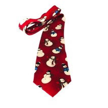 Red Tie Snowmen W Scarves Winter Holiday 100% Silk 58 Inches Hallmark - £14.79 GBP