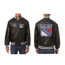 New York Rangers Black Biker Leather Varsity Jacket - Handmade Jacket - £133.36 GBP