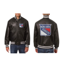 New York Rangers Black Biker Leather Varsity Jacket - Handmade Jacket - £134.31 GBP