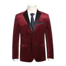 Men's Renoir Velvet Tuxedo Blazer Jacket Satin Peak Lapel Slim 290-8 Burgundy image 13