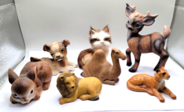 7 PC Vintage Animal Figurine Lot Camel Reindeer Bunny Dog  Lion Cat Cougar - £27.65 GBP