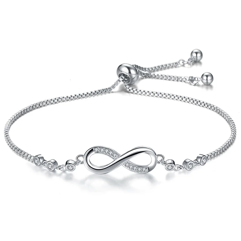 Fashion Stainless Steel Endless Love Infinity Chain Bracelets On Hand Adjustable - £13.81 GBP
