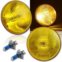 7&quot; H6024/6014 Yellow Amber Stock Glass Lens Headlight H4 Halogen Fog Lig... - £62.62 GBP