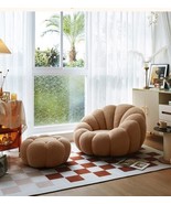 Curved Boucle Sofa Pumpkin Lounge Chair Accent ARM Chair Ottoman - $1,090.50 CAD