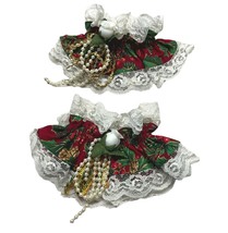 Vintage Christmas Garters Holly Lace Handmade Set of 2 Embellished - $14.95
