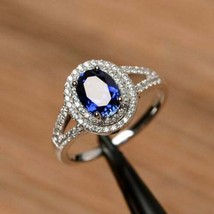 3.50 Ct Oval Cut Blue Sapphire &amp; Diamond Engagement Ring 14k White Gold Over - £82.19 GBP