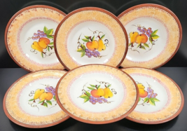 6 Tabletops Unlimited Italiano Fruit Dinner Plate Set Orange Sponge Rim Edge Lot - £62.17 GBP