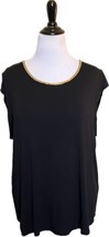 Calvin Klein Top Plus Sz 1X Black Gold Sequin Neckline Cap Sleeve Blouse... - $29.70