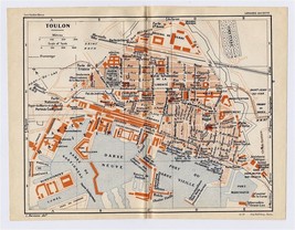 1926 Original Vintage City Map Of Toulon / PROVENCE-ALPES-COTE D&#39;azur / France - £17.13 GBP