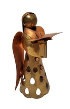 Vtg Angel Christmas Arts &amp; Crafts Brass Copper Folk Art Handmade Holding... - $23.33