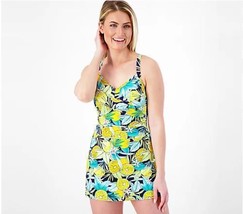 Denim &amp; Co. Beach Twist Front Swim Dress (Navy Lemons, Petite 16) A570466 - £15.78 GBP