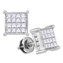 14kt White Gold Womens Princess Diamond Square Cluster Earrings 1/2 Cttw - £473.84 GBP