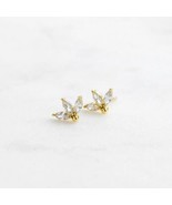 Simulated Diamond Mini Flower Stud Earrings 14k Yellow Gold Plated Silve... - £18.36 GBP