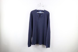 Vintage J Crew Mens XL Faded Thermal Waffle Knit Long Sleeve Henley T-Shirt Blue - £35.57 GBP