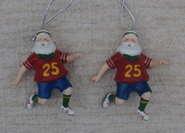 Lot of 2 Santa Ornaments, Sports Themed Santa Claus Decorations, Soccer, Runner - £8.20 GBP