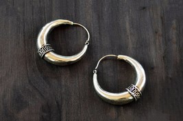 Tribal Hoop Earrings, Large Loop Earrings, Gypsy Silver Earrings, Ornate Hoops - £17.31 GBP
