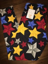 NEW LuLaRoe Tall &amp; Curvy TC Americana Black Red Blue Gold Silver Stars L... - £19.71 GBP