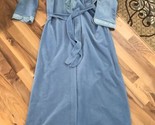 Vintage velour velvet robe Small Vanity Fair Blue with Tie 70&#39;s 80&#39;s retro - $51.06