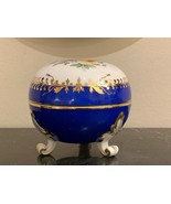 Herend Porcelain Hand Painted Floral Blue Footed Vanity Box Jar - £97.63 GBP