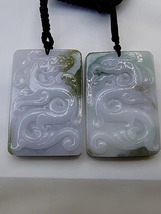 Icy Ice White/Green 100% Natural Burma Jadeite Jade Dragon &amp; Phoenix Pendant Set - £3,318.67 GBP