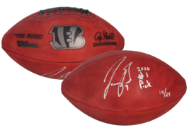 Joe Burrow Autographed &quot;2020 #1 Pick&quot; Duke Metallic Logo Football Fanatics LE 24 - £608.98 GBP