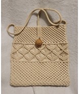 Macrame &amp; Wood Shoulder Strap Purse Bag Boho Handmade in Columbia - £12.66 GBP