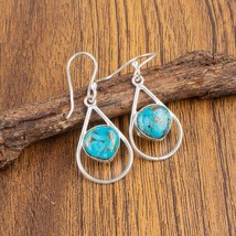 Blue Copper Turquoise Gemstone 925 Silver Earring Handmade Jewelry Earring 1.50&quot; - £9.00 GBP