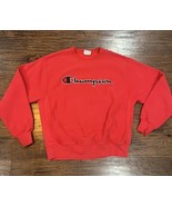 Champion Logo Reverse Weave Red Crew Neck Sweatshirt Size L Spelled Out - $54.14 CAD