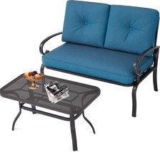 Oakcloud Outdoor 2 Pcs Patio Loveseat Bench with Thick Cushions Coffee Table - £186.61 GBP