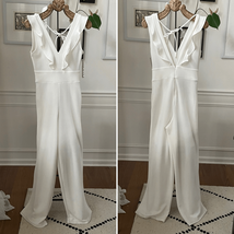 NWT Almost Famous White Crepe Ruffle Jumpsuit M L - $25.92