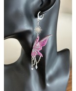 Purple and Silver Polymer Clay Handmade Earrings Fairy Wing Glitter Pearls - $18.99 CAD